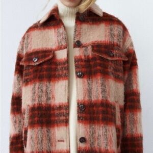 ZARA Plaid Red and Cream Women's Jacket